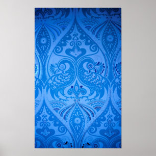 Blue Oriental Peacock Birds Poster