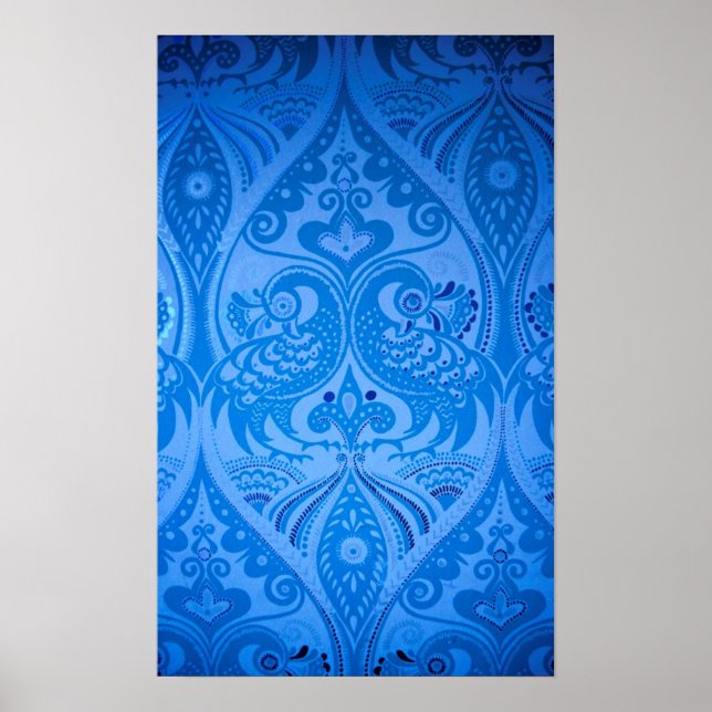 Blue Oriental Peacock Birds Poster (Front)