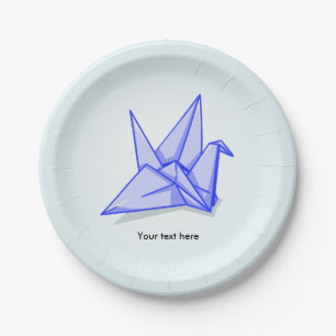 Blue origami crane paper plate
