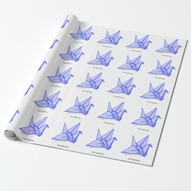 Blue origami crane wrapping paper (Unrolled)
