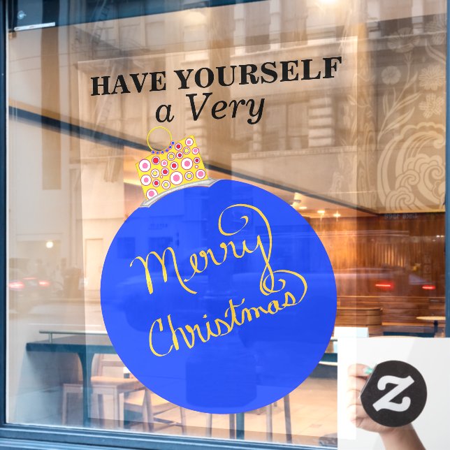 Blue Ornament Ball Merry Christmas (Cafe Window)