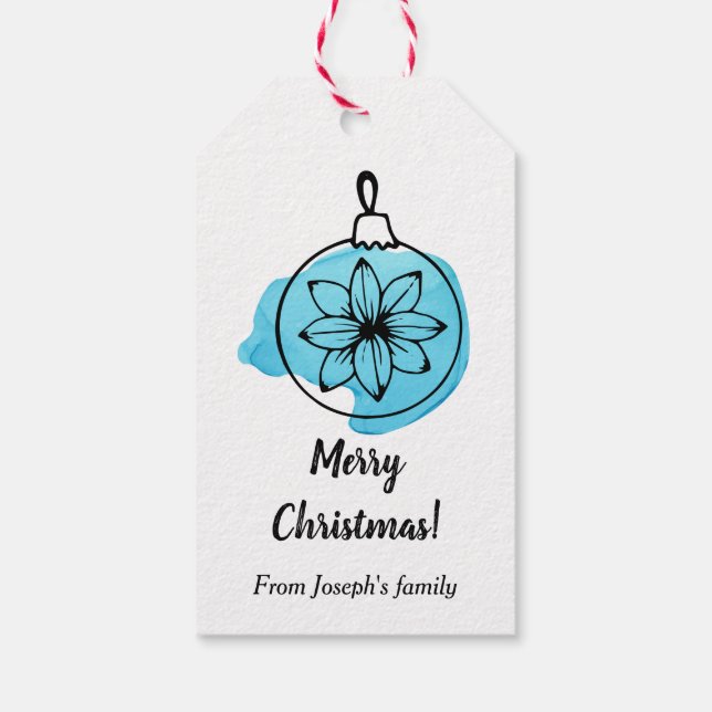 Blue ornament christmas  gift tags (Back)