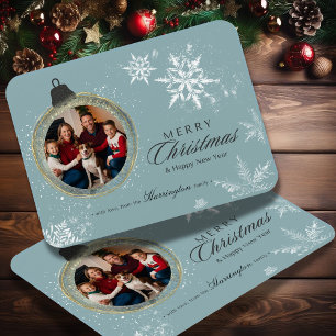 Blue Ornament Family Christmas Photo Snowflake Magnet