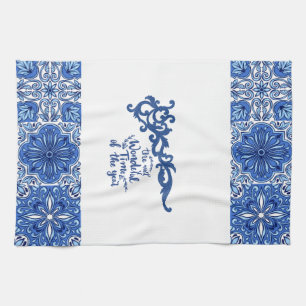 Blue Ornamental Floral Kitchen Towel –