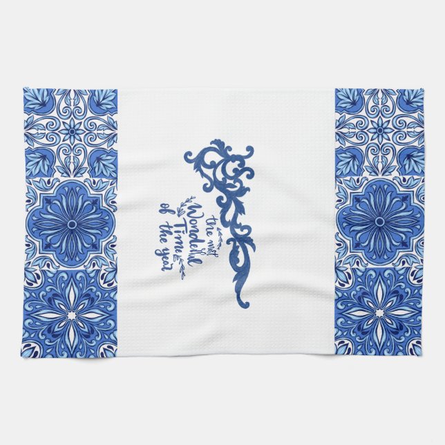 Blue Ornamental Floral Kitchen Towel –  (Horizontal)