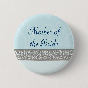 Blue Ornamental Frieze Bridal Party Button