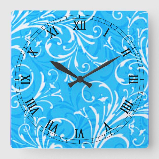 Blue Ornamental Square Roman Numerals Clock (Front)