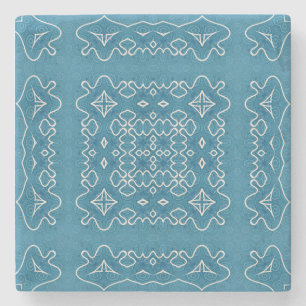 Blue Ornamental Tile Pattern – Intricate Geometric Stone Coaster