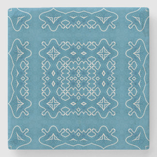 Blue Ornamental Tile Pattern – Intricate Geometric Stone Coaster