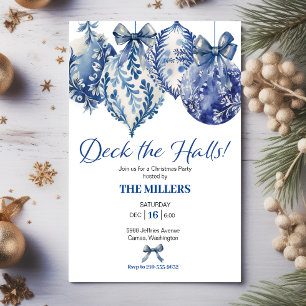 Blue Ornaments Christmas Party Invitation