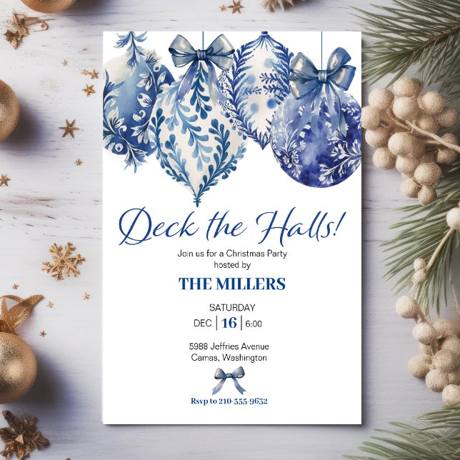Blue Ornaments Christmas Party Invitation (Creator Uploaded)