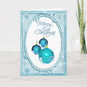 BLUE ORNAMENTS & SNOWFLAKES by SHARON SHARPE Holiday Card
