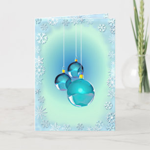 BLUE ORNAMENTS & SNOWFLAKES by SHARON SHARPE Holiday Card