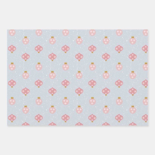 Blue Ornaments Wrapping Paper Flat Sheet Set of 3 (Front)