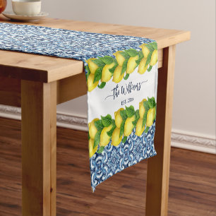 Blue ornate Amalfi Italian tiles and lemons Short Table Runner