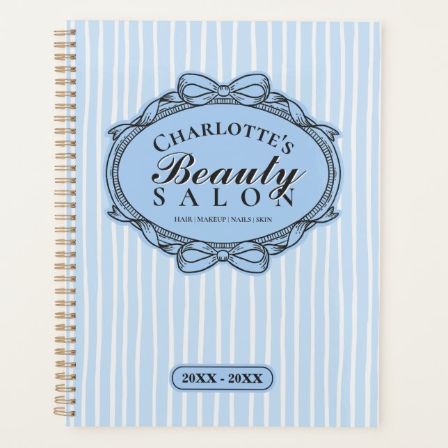 Blue Ornate Bow Frame Beauty Salon Appointment Planner (Front)