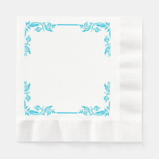 Blue Ornate Filigree Corner Border Paper Napkins