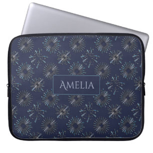 Blue Ornate Firework Pattern Personalised Elegant Laptop Sleeve