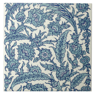 Blue Ornate Floral Arabic Pattern Ceramic Tile
