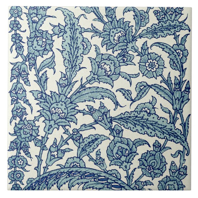 Blue Ornate Floral Arabic Pattern Ceramic Tile (Front)