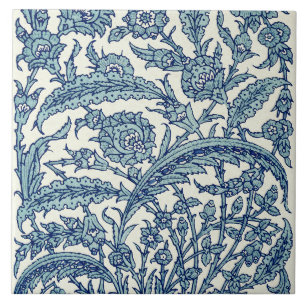 Blue Ornate Floral Arabic Pattern Ceramic Tile