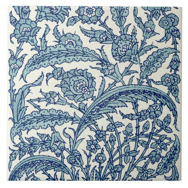 Blue Ornate Floral Arabic Pattern Ceramic Tile (Front)