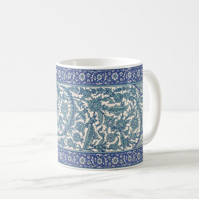 Blue Ornate Floral Arabic Pattern Coffee Mug (Front Right)