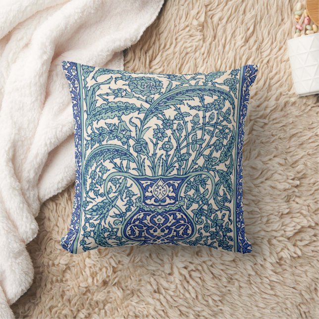 Blue Ornate Floral Arabic Pattern Cushion (Blanket)