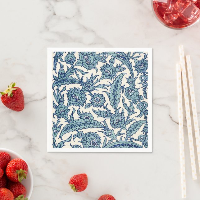 Blue Ornate Floral Arabic Pattern Napkin (Insitu)