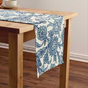 Blue Ornate Floral Arabic Pattern Short Table Runner