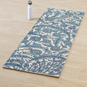 Blue Ornate Floral Arabic Pattern Yoga Mat