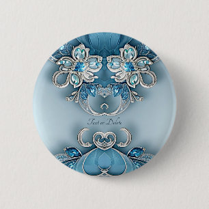 Blue Ornate Floral Button