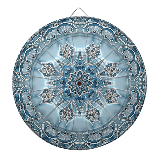 Blue Ornate Floral Dartboard (Front)