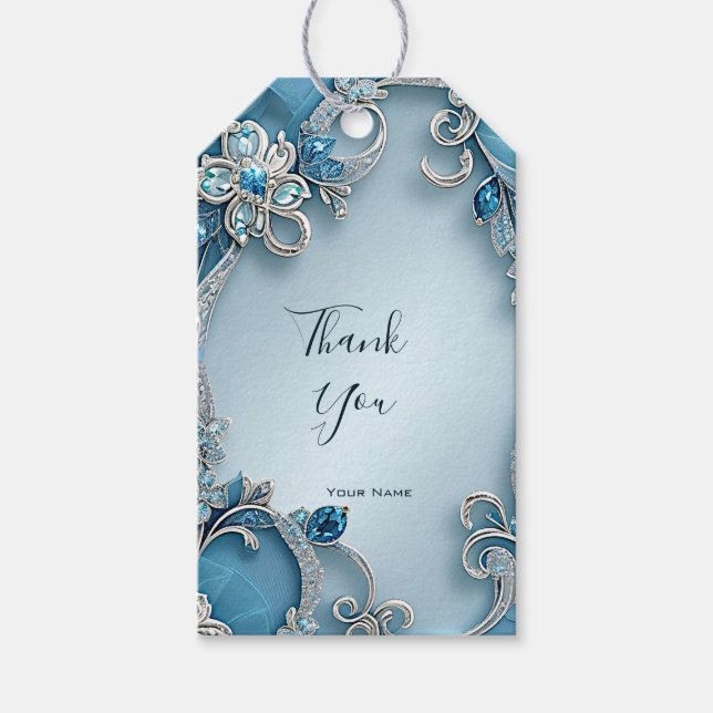 Blue Ornate Floral Gift Tag (Front)