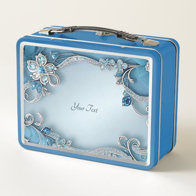Blue Ornate Floral Lunchbox (Back)