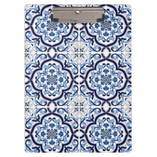  Blue Ornate Floral Mediterranean Sicilian Tile Clipboard