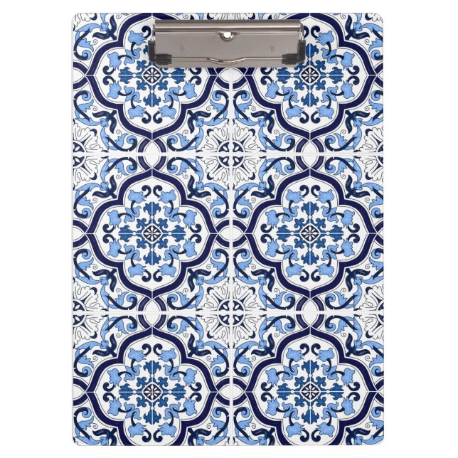  Blue Ornate Floral Mediterranean Sicilian Tile Clipboard (Front)