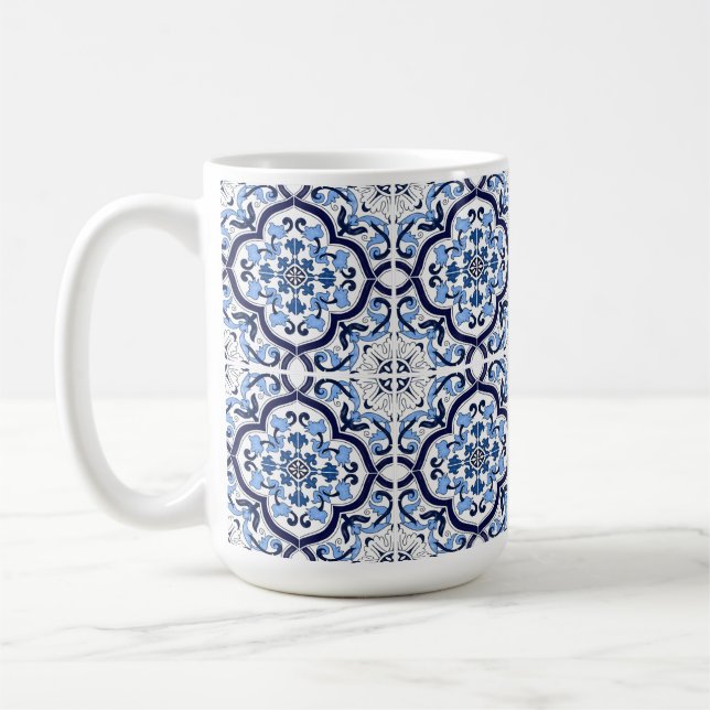  Blue Ornate Floral Mediterranean Sicilian Tile Coffee Mug (Left)