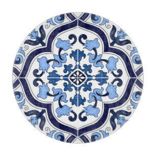 Blue Ornate Floral Mediterranean Sicilian Tile Cutting Board