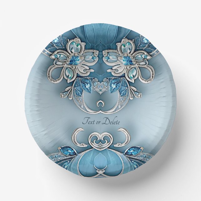 Blue Ornate Floral Paper Plate (Front)
