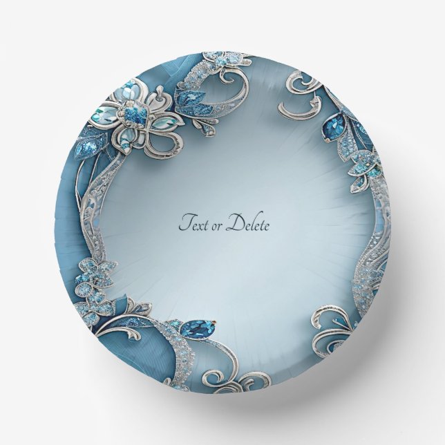 Blue Ornate Floral Paper Plate (Front)