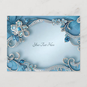 Blue Ornate Floral Postcard