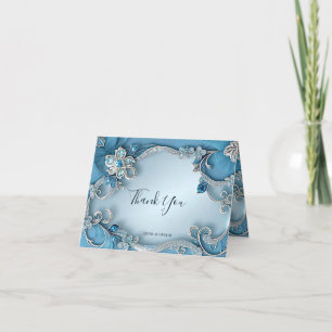 Blue Ornate Floral Thank You Card