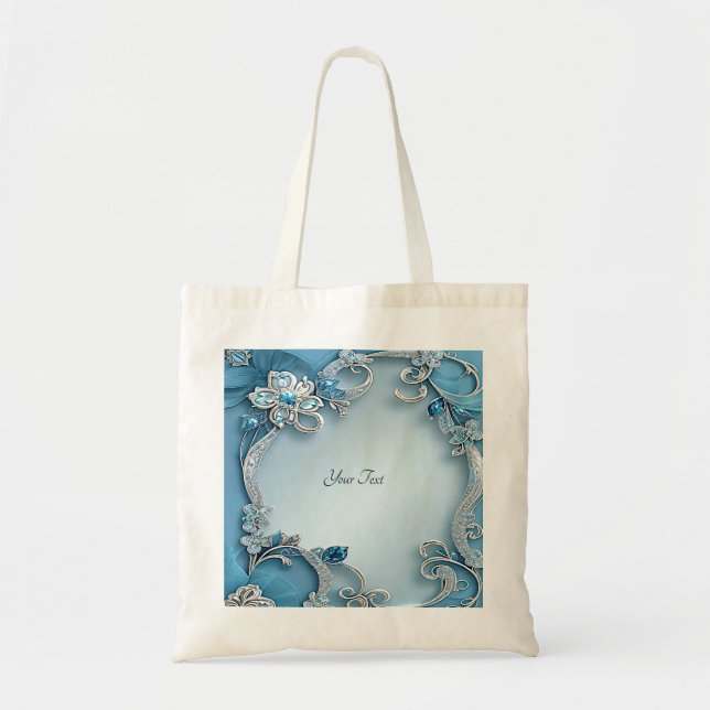 Blue Ornate Floral Tote Bag (Front)