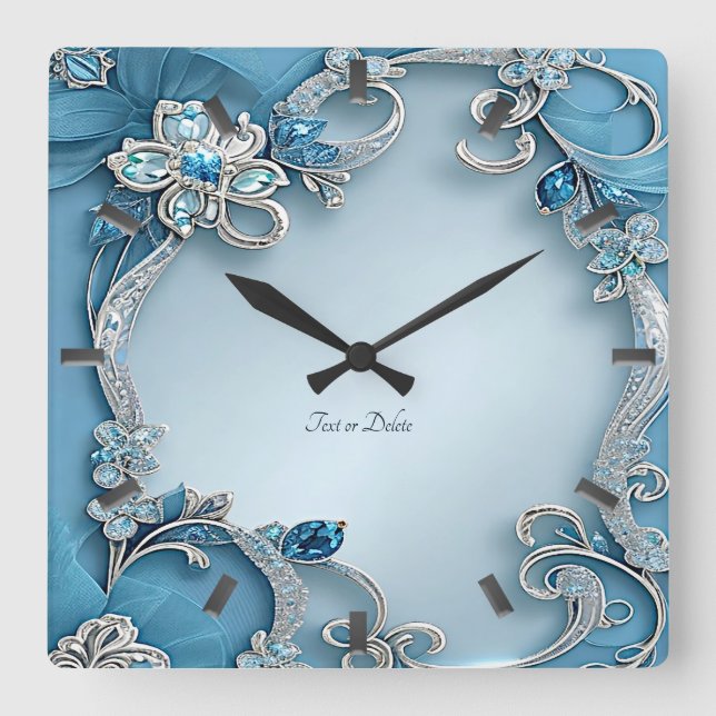 Blue Ornate Floral Wall Clock (Front)