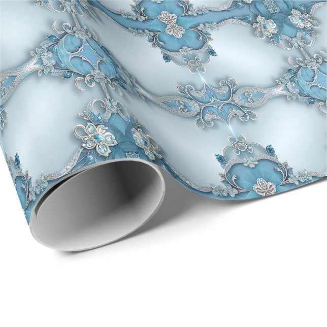 Blue Ornate Floral Wrapping Paper (Roll Corner)