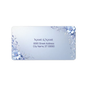 Blue Ornate Flowers with Pearls Address Label
