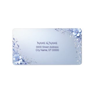 Blue Ornate Flowers with Pearls Address Label