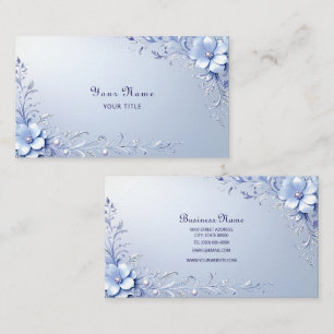 Blue Ornate Flowers with Pearls Business Card