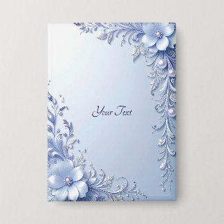 Blue Ornate Flowers with Pearls Button